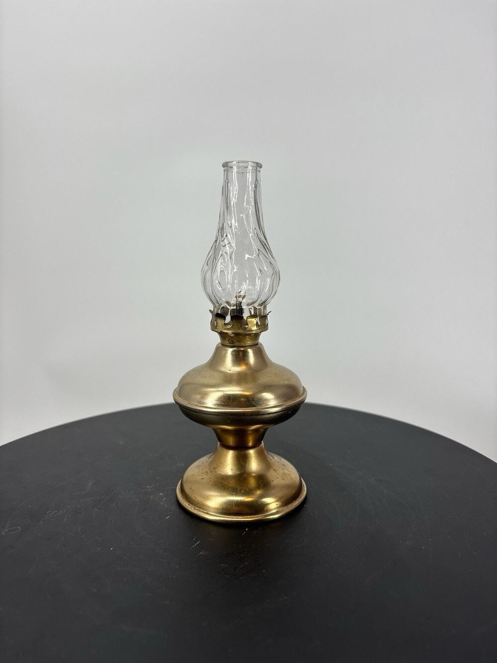 Vintage Brass Table Oil Lamp 7” With Glass Shade